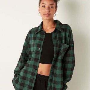 ISO In Search of VS PINK Fleece Shacket Green Plaid Jacket in Size Medium.
